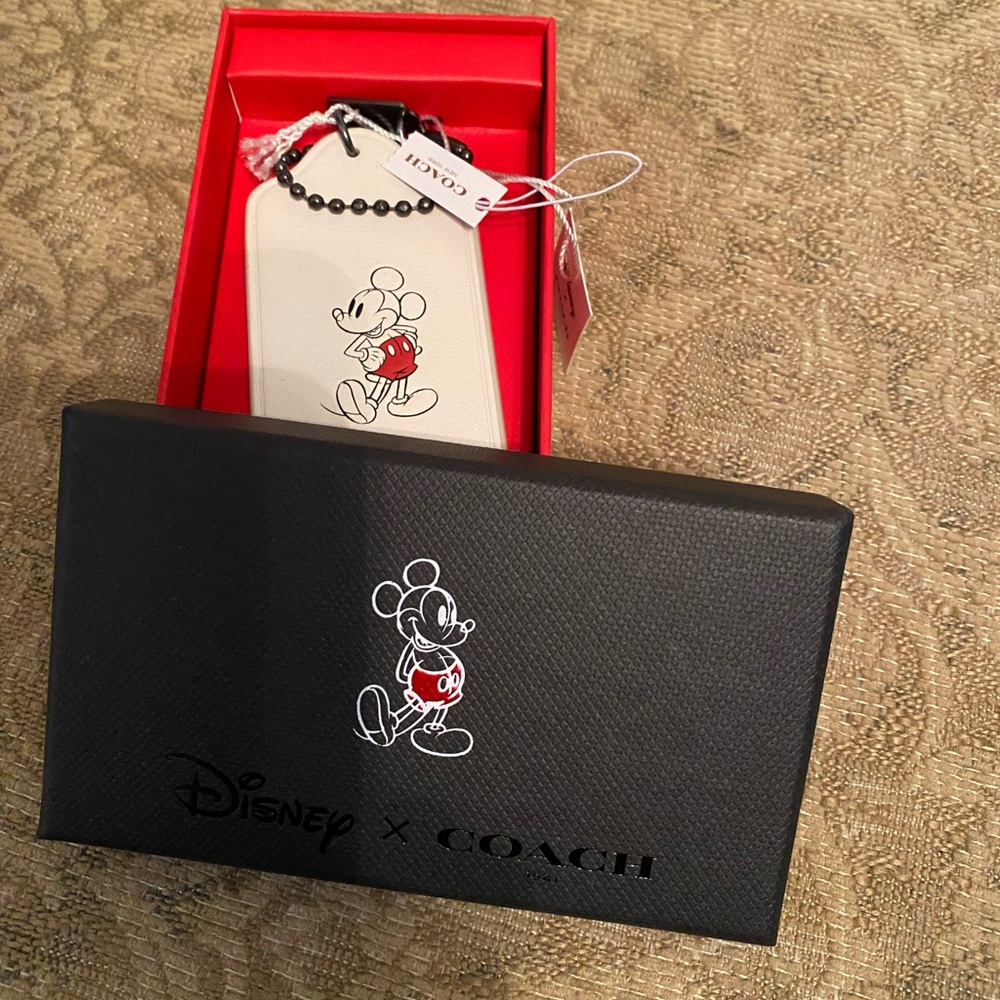 Coach Disney Hang Tag Mickey Mouse Leather Bag Tag NIB